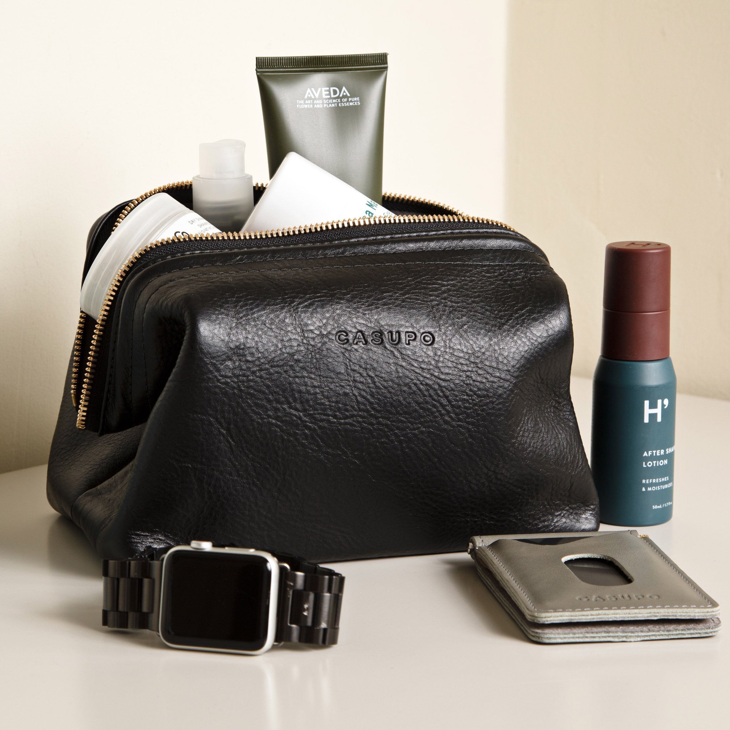 Leather Toiletry Bag - Black