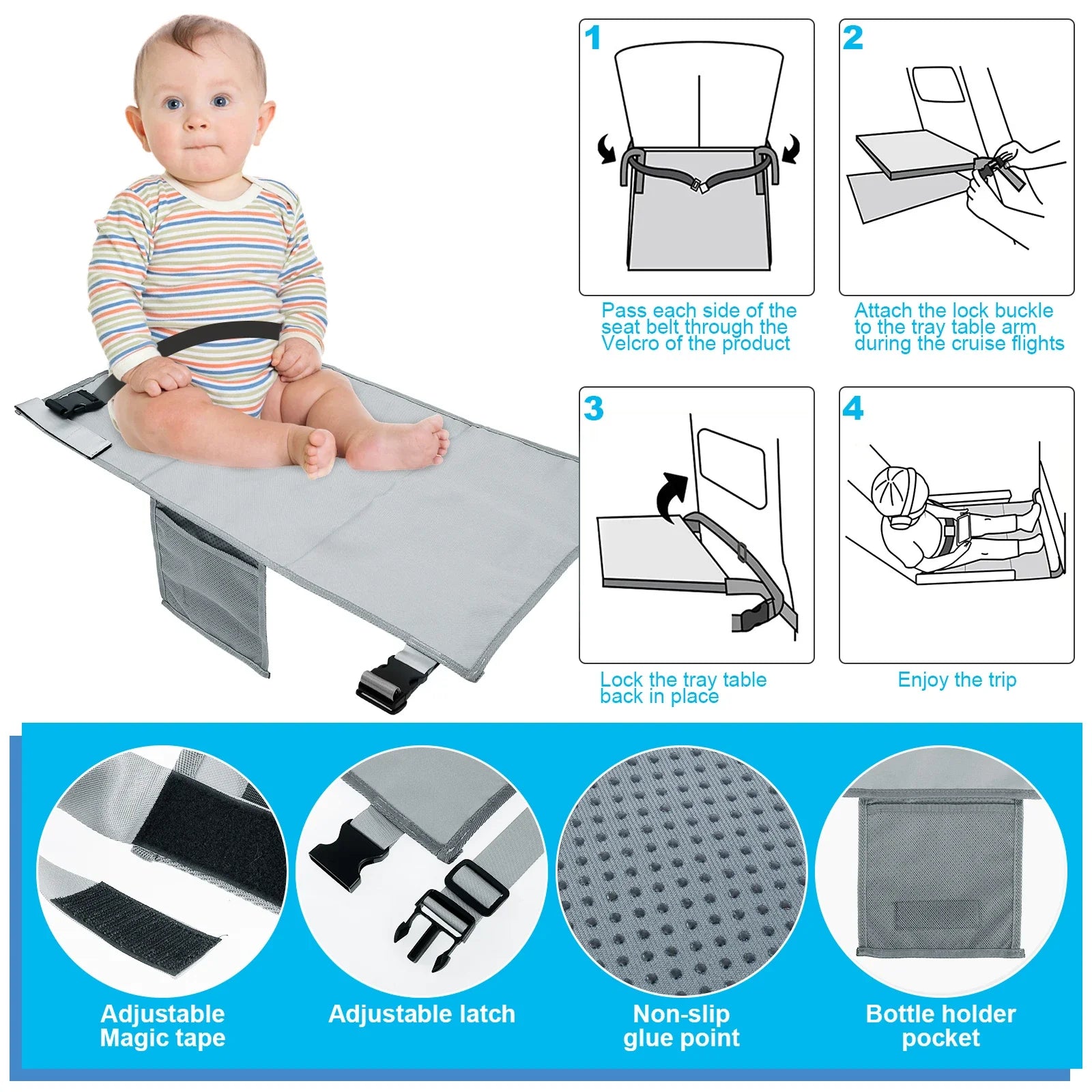 Kids Airplane Bed Breathable Children Airplane Seat Extender Portable Planes Foot Rest Travel Essentials Airplane Foot Hammock