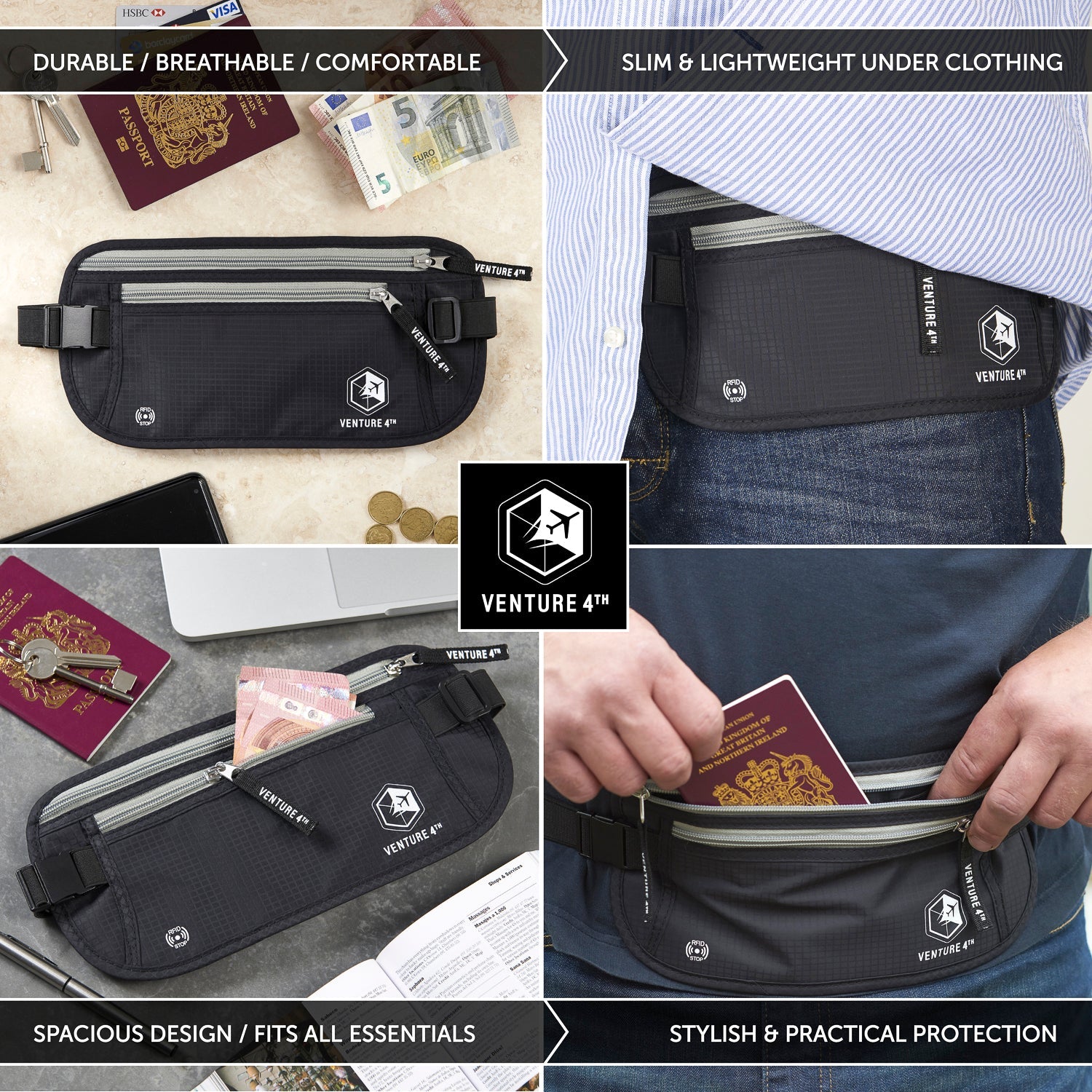 Travel Money Belt + RFID Sleeves