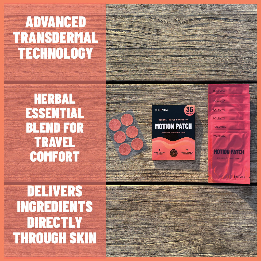 Motion Sickness Patches Natural Motion Sickness Support with Ginger, Peppermint, Sanchi & Herbal Botanicals, 36 patches