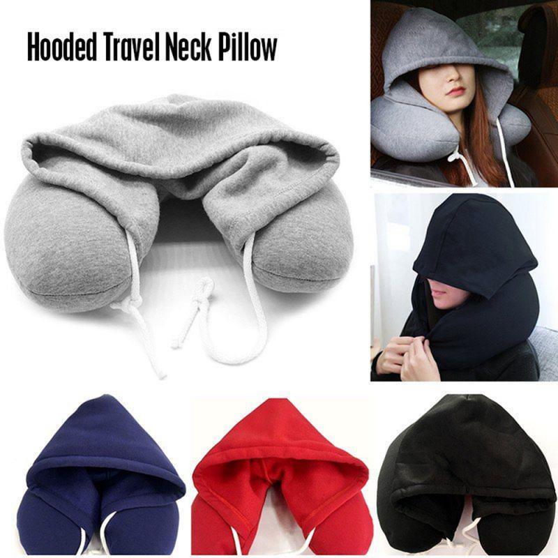New Travel Hooded U-Shaped Pillow Cushion Car Office Airplane Head Rest Neck Neck Pillow Inflatable Travel Pillow Comfortably Supports The Head Support U-Shaped Luxury Memory Foam Neck Travel Pillow with Hoodie Neck Pillow